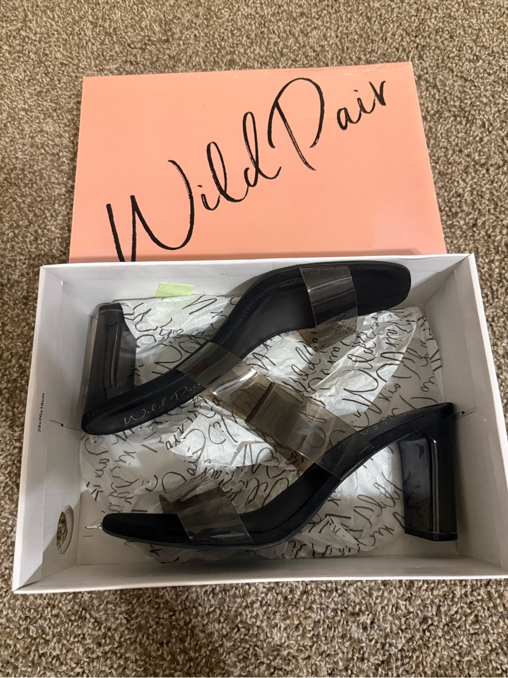 Wild Pair Black Clear-Strap Chunky mule style heel